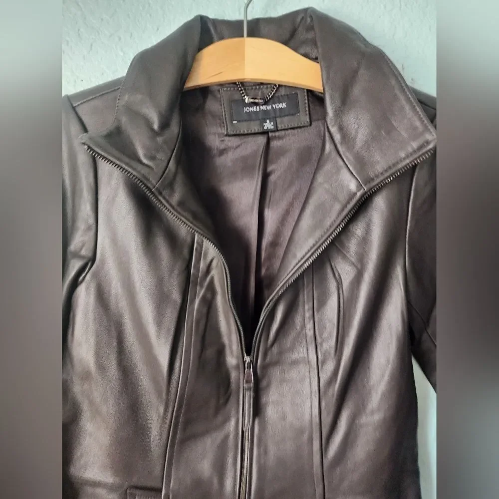 Jones New York Chocolate Leather Jacket New With Tags